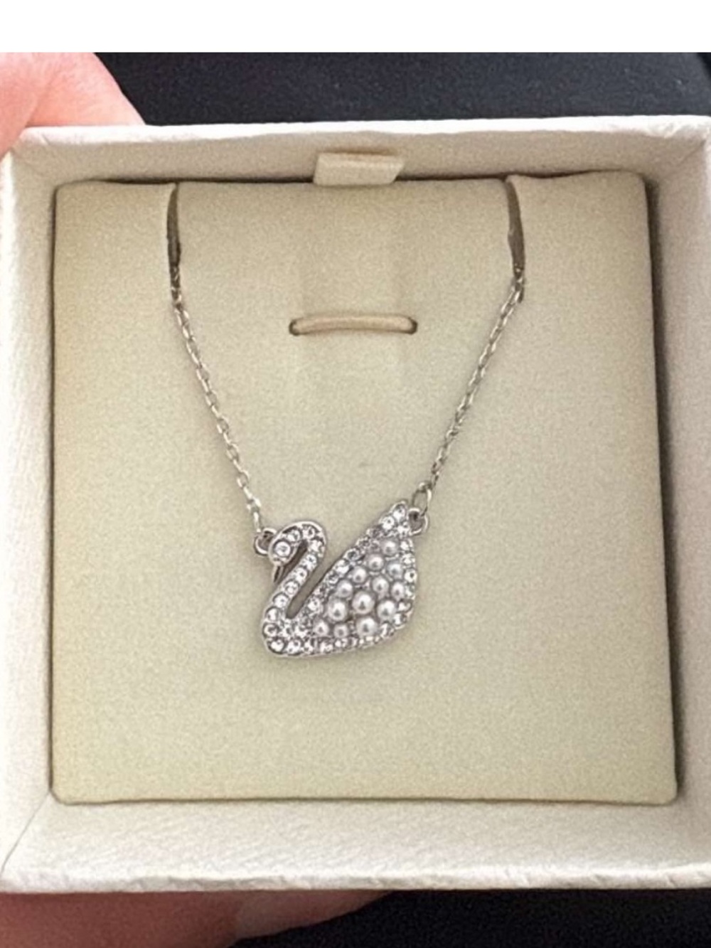 Swarovski Crystal Swan Pendant Necklace - Silver